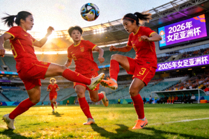 2026年女足亚洲杯在澳大利亚举行，中国女足队员在比赛中积极拼抢